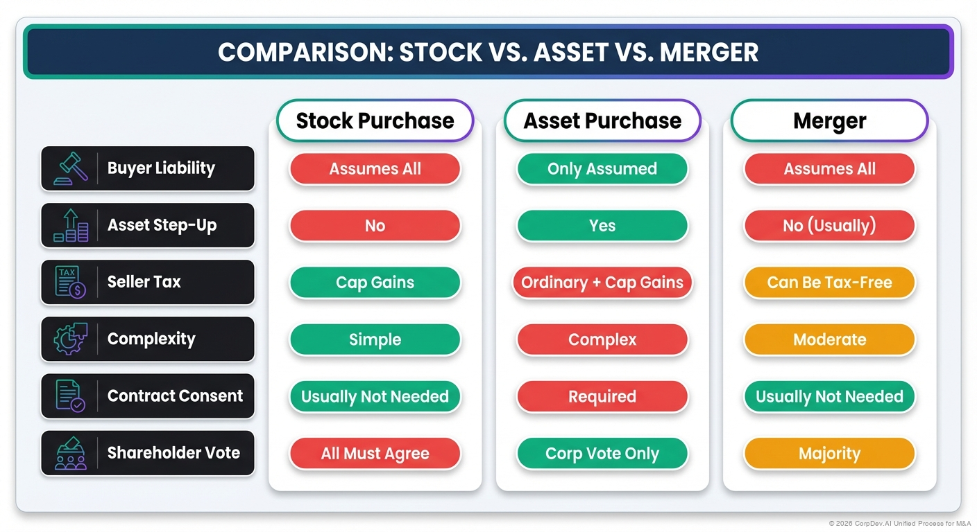 Comparison: Stock vs. Asset vs. Merger - Visual Overview