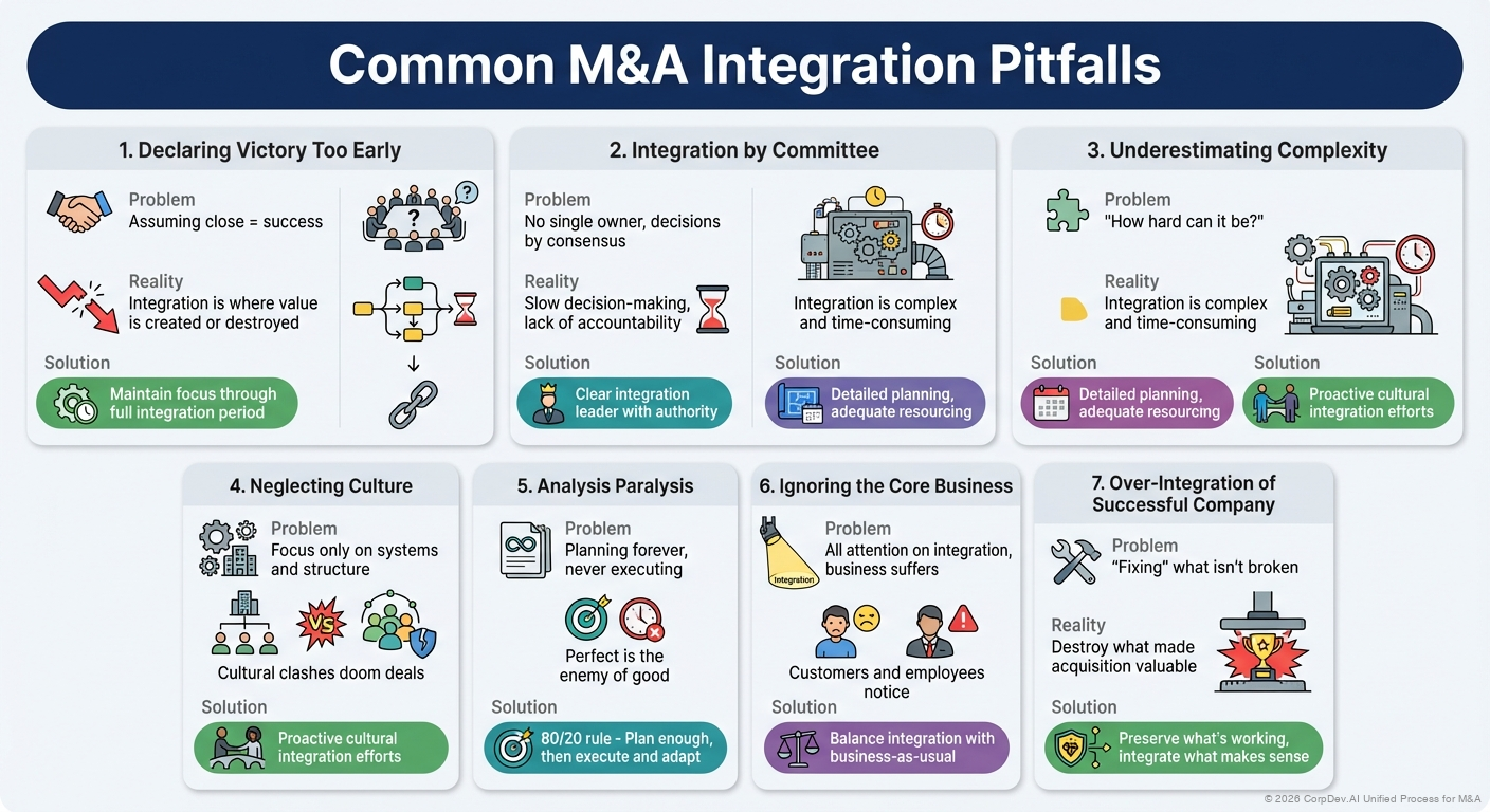 Common Post-Merger Integration Pitfalls - Visual Overview